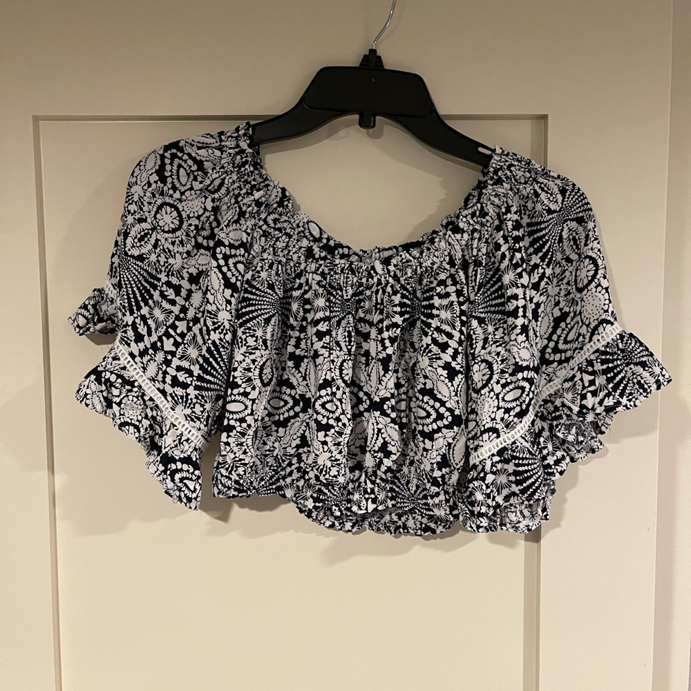 Printed Off the Shoulder Crop